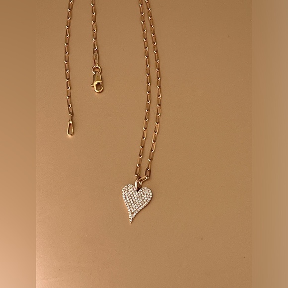 Shy creations 14k rose gold paper clip pave diamond elongated heart necklace - Picture 16 of 16
